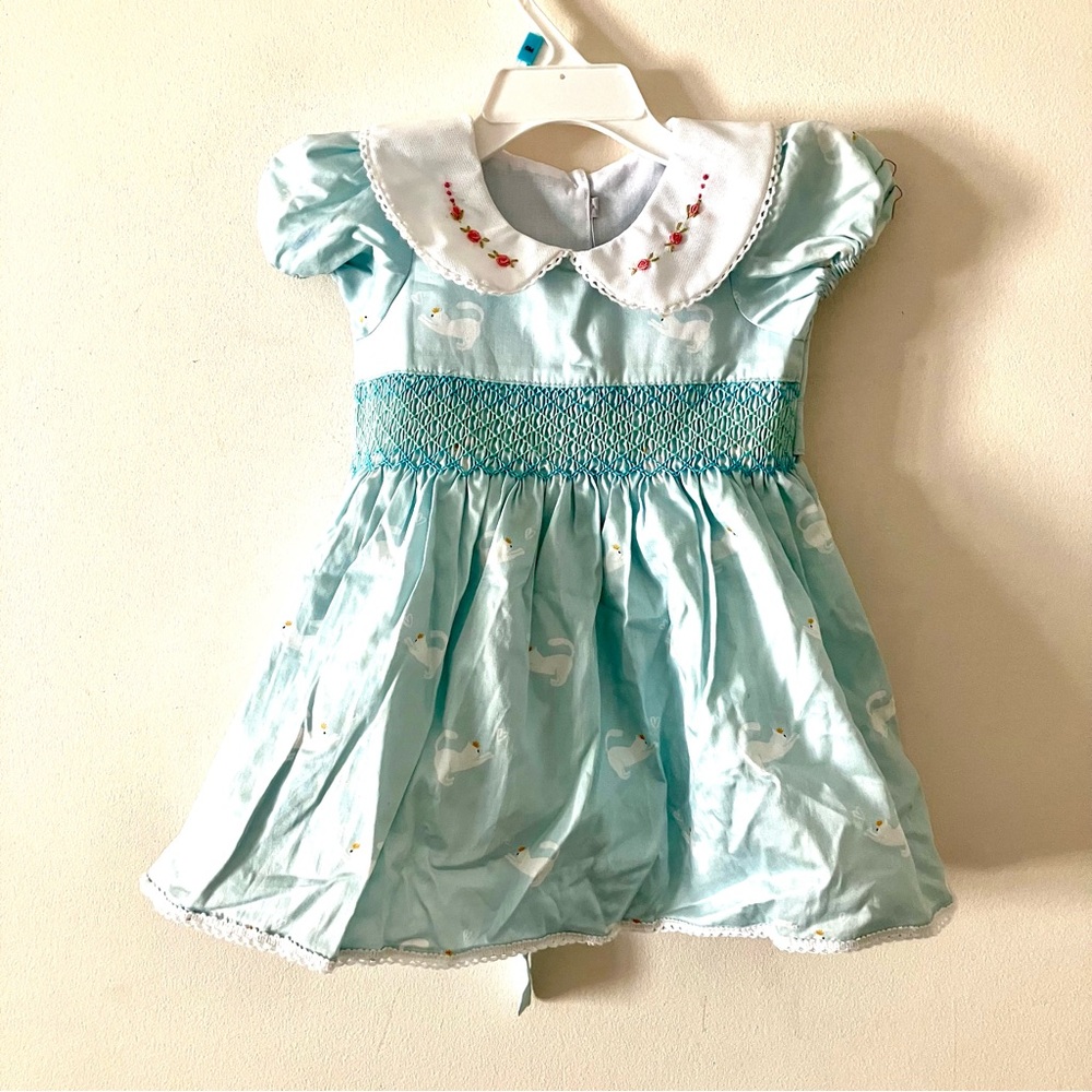 TRI-STAR Baby Girl Smocked Dress Size 1Year Pale Blue NWT